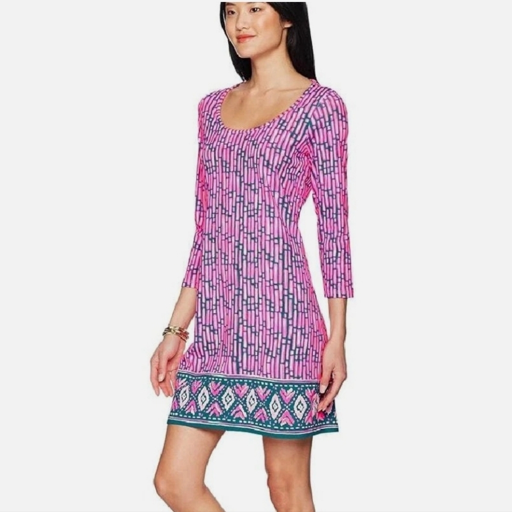 Lilly Pulitzer Beacon Mini Dress XS 3/4 Sleeve Slathouse Stripe Mandevilla Pink